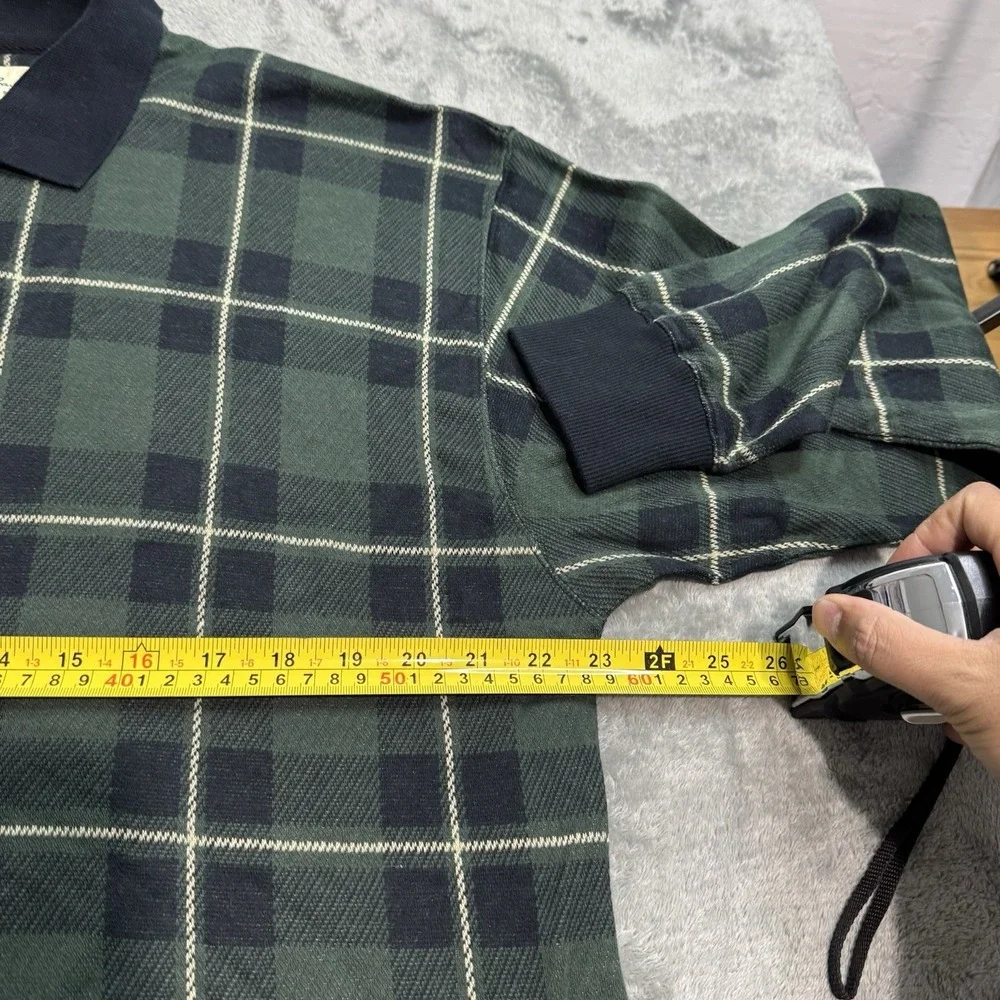 VTG 90s Eddie Bauer Cotton Knit Polo Shirt Long Sleeve Green Plaid Mens L Indie